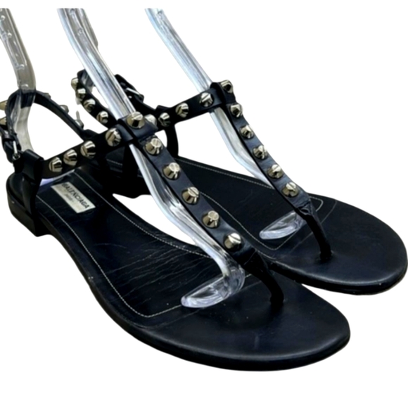 Balenciaga Cagole T-strap Studded Leather Sandals size 38.5 - Picture 1 of 8